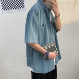 90s fashion men Summer New 5-Point Short Sleeve Denim Men's Shirt Korean Style Couple Loose Half Sleeve Short Sleeve Shirt Men's Batch