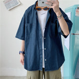 90s fashion men Summer New 5-Point Short Sleeve Denim Men's Shirt Korean Style Couple Loose Half Sleeve Short Sleeve Shirt Men's Batch