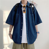 90s fashion men Summer New 5-Point Short Sleeve Denim Men's Shirt Korean Style Couple Loose Half Sleeve Short Sleeve Shirt Men's Batch