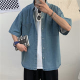 90s fashion men Summer New 5-Point Short Sleeve Denim Men's Shirt Korean Style Couple Loose Half Sleeve Short Sleeve Shirt Men's Batch