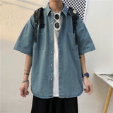 90s fashion men Summer New 5-Point Short Sleeve Denim Men's Shirt Korean Style Couple Loose Half Sleeve Short Sleeve Shirt Men's Batch