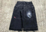 Eoior  -   Streetwear Shorts Y2K Pants Hip Hop Retro Embroidery Black Denim Gym Baggy Jeans Shorts New Mens Basketball Shorts