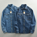 Casual Wear Men's Shirt Coat Washed Denim Blouse Cargo Jeans Oversized Tops Wear-resistant Clothing Loose