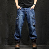 Eoior Idopy Multi-pocket Cargo Men's Jeans Loose Straight Large Size 29-46 Military Army Denim Pants Trousers