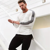 Casual Long Sleeve T-shirt Men Fitness Cotton Shirt Male Gym Workout Skinny Tee Tops Army Green Autumn Running Sport Clothing