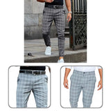 Eoior  Trousers  Popular Mid-rise Checkered Pattern Pants  Bottoms Men Pants