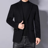 Eoior  Autumn Winter Men Wool Blazers Black Navy Blue Dark Camel Woolen Blend Jacket Suit Notched Collar Design Smart Casual Outfits