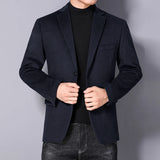 Eoior  Autumn Winter Men Wool Blazers Black Navy Blue Dark Camel Woolen Blend Jacket Suit Notched Collar Design Smart Casual Outfits