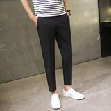 Eoior Spring Summer Men's Casual Pants Ankle Length Straight Classic Simplicity Solid Color  Comfortable Male Business Pants