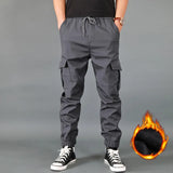 Eoior New winter men's pants thickened fleece jogging pants multi-pocket loose sports pants men's casual warm sports pants overalls