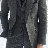 Eoior  Gray Wool Tweed Winter Men Suit's For Wedding Formal Groom Tuxedo Herringbone Male Fashion 3 Piece Suit (Jacket + Vest + Pants)