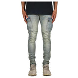 Eoior New Men's Multi Pocket Stretch Cargo Skinny Jeans