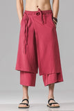 Eoior Men Casual Withe Wide Leg Pants Mens Irregular Cotton  Linen Harem Pants Male Solid  Vintage Skirts Trousers M-5XL