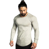 Eoior Cotton Long Sleeve Shirt Men Casual Skinny T-shirt Gym Fitness Bodybuilding Workout Tee Tops Male Crossfit Run Training Clothing