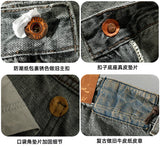 Eoior  Summer New American Retro Denim Shorts Men's Fashion Capris Wash Old Cat Beard Middle Waist Straight Knee Length Pants