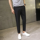 Eoior Spring Summer Men's Casual Pants Ankle Length Straight Classic Simplicity Solid Color  Comfortable Male Business Pants