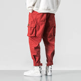 Eoior  Cotton Men Multi-pocket Elastic Waist Design Harem Pant Street Punk Hip Hop Red Casual Trousers Joggers Male Army Cargo Pants