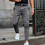 Eoior  Trousers  Popular Mid-rise Checkered Pattern Pants  Bottoms Men Pants