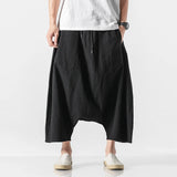 Eoior Summer Men Plus Size Casual Harem Pants Vintage Loose Cotton Linen Wide Leg Pants Men Elastic Waist Pantalones Trousers