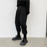 Eoior Fashion Men Harem Pants Black Tapered Elastic Waist Trousers Male Cuffed Ankle Hip Hop Oversized Clothes