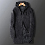 Eoior Winter Men Sweater Fleece Cardigan  Jacket Men's Slim Sweaters Winter Long Hooded Sweater Thick Warm Coat Mens Clothing