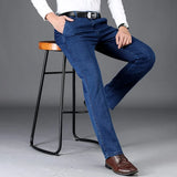 Eoior Classic Style Autumn and Winter Men's Thick High Waist Jeans Business Casual Denim Stretch Straight Trousers Male Brand Pants