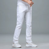 Eoior Classic Style Men's Regular Fit White Jeans Business Fashion Denim Advanced Stretch Cotton Trousers Male Brand Pants