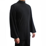 Eoior   Dance Shirts Men Black Long Sleeve High Collar Dancing Top Salsa Rumba Cha Cha Practice Performance Wear Clothes DNV10307