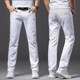 Eoior Brother Wang Men White Jeans Fashion Casual Classic Style Slim Fit Soft Trousers Male Brand Advanced Stretch Pants