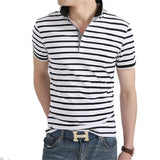 Eoior Men Polo Shirt 2024 Summer Men Business Casual Breathable White Striped Short Sleeve Polo Shirt Pure Cotton Work Clothes Polos