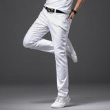 Eoior Brother Wang Men White Jeans Fashion Casual Classic Style Slim Fit Soft Trousers Male Brand Advanced Stretch Pants