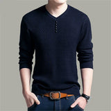 Spring Autumn Sweaters Pullover Men V Neck Men Sweater Casual Long Sleeve Brand Mens Slim Fit Knitted Sweaters Pullovers