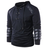 Eoior  Men's Gothic Steampunk Hoodie Shirts Sweatshirt Lace Up Long Sleeve Pullover Hooded Casual Blouse Tops