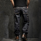 Eoior Idopy Multi-pocket Cargo Men's Jeans Loose Straight Large Size 29-46 Military Army Denim Pants Trousers