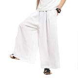 Eoior  Men Summer Thin Wide Leg Pants Men White Harajuku Streetwear Harem Pants Male Chinese Style HanFu Kongfu Skirt Trousers