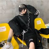 Eoior  Japanese Fashion Men`s Street Style Lace Hoodie Punk Loose Fit Pullover Designer Colorful Hip Hop Sweatshirts