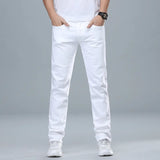 Eoior Classic Style Men's Regular Fit White Jeans Business Fashion Denim Advanced Stretch Cotton Trousers Male Brand Pants