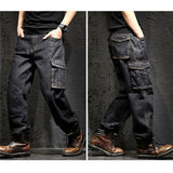 Eoior Idopy Multi-pocket Cargo Men's Jeans Loose Straight Large Size 29-46 Military Army Denim Pants Trousers