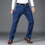 Eoior Classic Style Autumn and Winter Men's Thick High Waist Jeans Business Casual Denim Stretch Straight Trousers Male Brand Pants