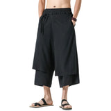 Eoior Men Casual Withe Wide Leg Pants Mens Irregular Cotton  Linen Harem Pants Male Solid  Vintage Skirts Trousers M-5XL