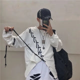 Eoior  Japanese Fashion Men`s Street Style Lace Hoodie Punk Loose Fit Pullover Designer Colorful Hip Hop Sweatshirts