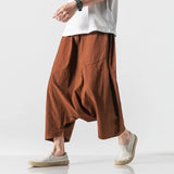 Eoior Summer Men Plus Size Casual Harem Pants Vintage Loose Cotton Linen Wide Leg Pants Men Elastic Waist Pantalones Trousers