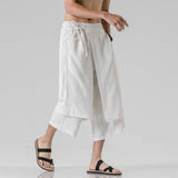 Eoior Men Casual Withe Wide Leg Pants Mens Irregular Cotton  Linen Harem Pants Male Solid  Vintage Skirts Trousers M-5XL