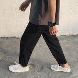 Eoior Pleated Straight Pants Men Oversized Casual Pants Men Japanese Streetwear Loose Ice Silk Pants Mens Wide Leg Trousers S-2XL