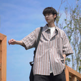 Korean style niche striped short-sleeved shirt summer new men's shirt jacket summer loose casual tops