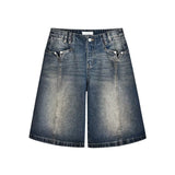 summer new men's denim shorts design niche loose versatile wide-leg straight pants thin trend