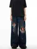 American retro distressed ripped jeans for the floor, new summer styles, niche high street, loose and versatile wide-leg pants