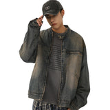 retro washed distressed denim jacket men spring and autumn new loose casual jacket men's tops