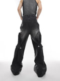 Design niche old washed jeans spring and autumn new high waist loose variable bell-bottom wide leg pants