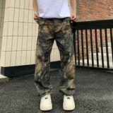 American trendy brand tree branch camouflage retro workwear casual pants men's summer handsome all-match high street loose wide-leg pants